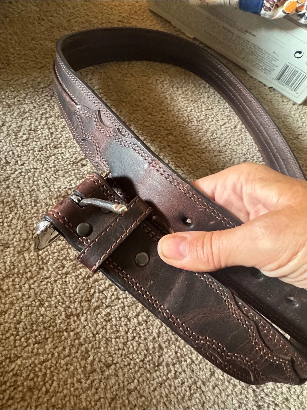 Ariat Dark Brown Leather Western Belt with Engraved Silver Buckle